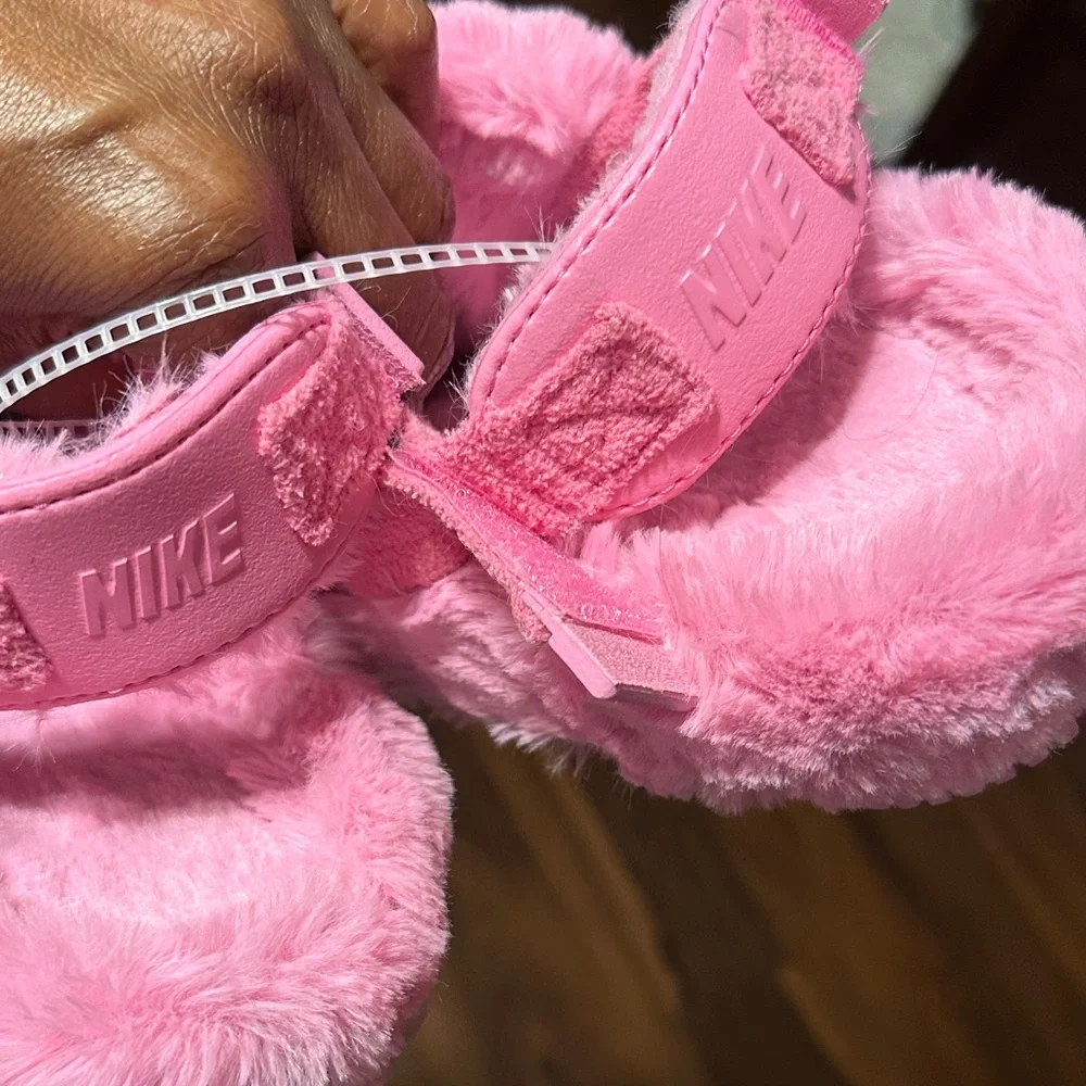 Nike Fuzzy Furry sling back flat hard bottom Pink  Slippers - Picture 7 of 8